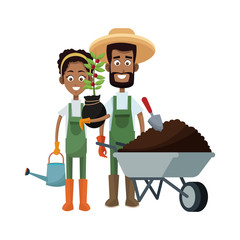 Poster - gardener couple cartoon icon over white background. colorful design. vector illustration