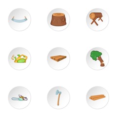 Firewood icons set, cartoon style