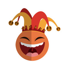 Sticker - laughing face with jester hat over white background. april fools day concept. colorful design. vector illustration