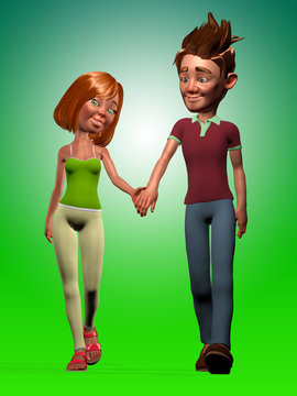 Happy couple in love walking hand in hand Illustration Rendering