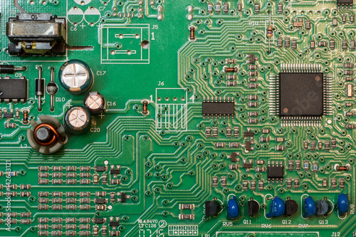 Fotografie, Obraz smd green multi layer printed electronic circuit board with microcontroller and