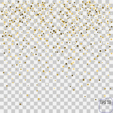 Abstract Pattern Of Random Falling Golden Stars On Transparent Background. Elegant Pattern For Banner, Greeting Card, Christmas And New Year Card, Invitation, Postcard, Paper Packaging. Vector
