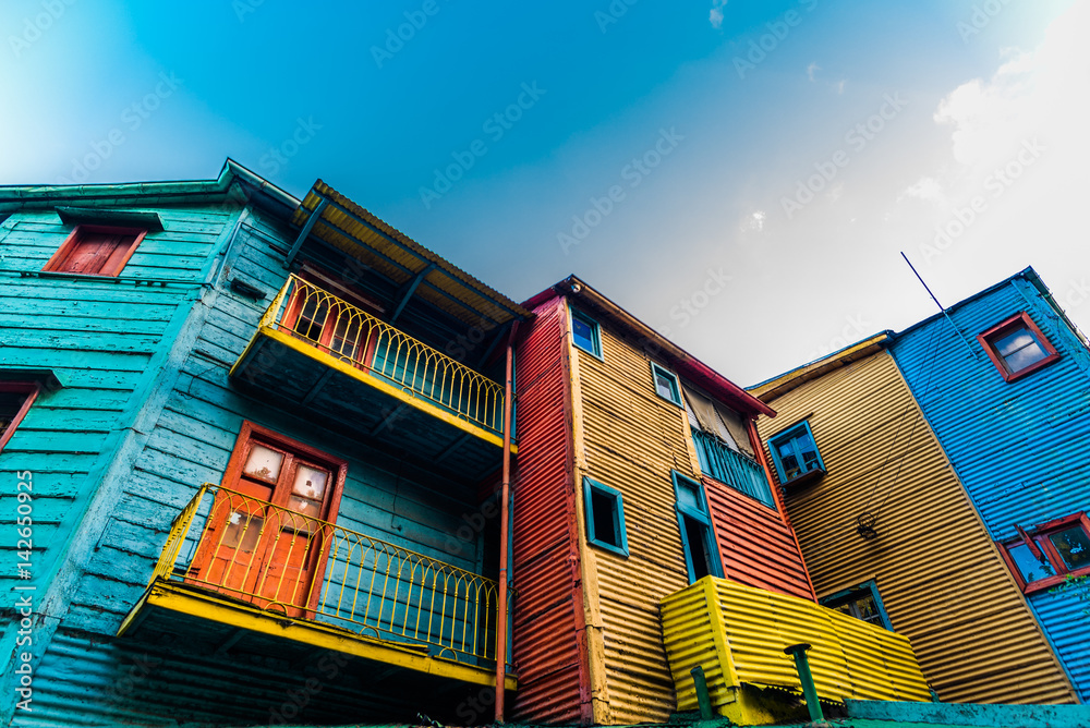 Traditional colorful houses on Caminito street in La Boca neighborhood, Buenos Aires - obrazy, fototapety, plakaty 