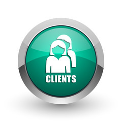 Aufkleber - Clients silver metallic chrome web design green round internet icon with shadow on white background.