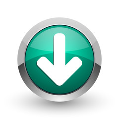 Leinwandbilder - Download arrow silver metallic chrome web design green round internet icon with shadow on white background.