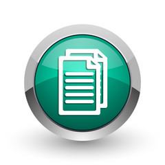 Aufkleber - Document silver metallic chrome web design green round internet icon with shadow on white background.