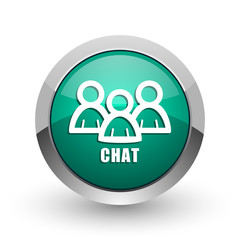 Aufkleber - Chat silver metallic chrome web design green round internet icon with shadow on white background.