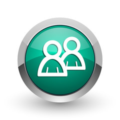 Aufkleber - Forum silver metallic chrome web design green round internet icon with shadow on white background.
