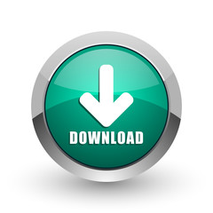 Leinwandbilder - Download silver metallic chrome web design green round internet icon with shadow on white background.