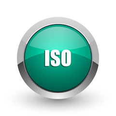 Aufkleber - ISO silver metallic chrome web design green round internet icon with shadow on white background.