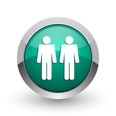 Aufkleber - Couple silver metallic chrome web design green round internet icon with shadow on white background.