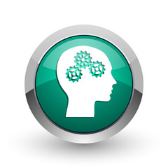 Aufkleber - Head silver metallic chrome web design green round internet icon with shadow on white background.