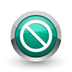 Aufkleber - Access denied silver metallic chrome web design green round internet icon with shadow on white background.