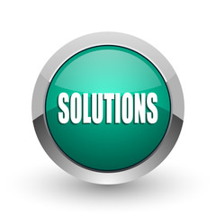 Aufkleber - Solutions silver metallic chrome web design green round internet icon with shadow on white background.