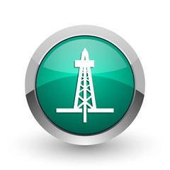Aufkleber - Drilling silver metallic chrome web design green round internet icon with shadow on white background.