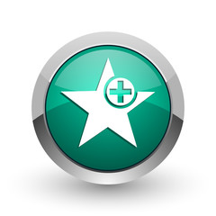 Aufkleber - Star silver metallic chrome web design green round internet icon with shadow on white background.