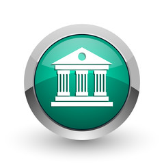 Aufkleber - Museum silver metallic chrome web design green round internet icon with shadow on white background.