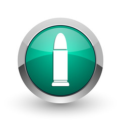Aufkleber - Ammunition silver metallic chrome web design green round internet icon with shadow on white background.
