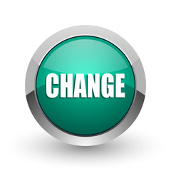 Aufkleber - Change silver metallic chrome web design green round internet icon with shadow on white background.
