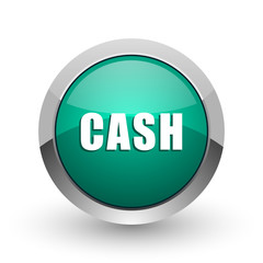 Aufkleber - Cash silver metallic chrome web design green round internet icon with shadow on white background.