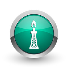Aufkleber - Gas silver metallic chrome web design green round internet icon with shadow on white background.