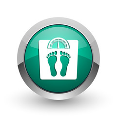 Aufkleber - Weight silver metallic chrome web design green round internet icon with shadow on white background.