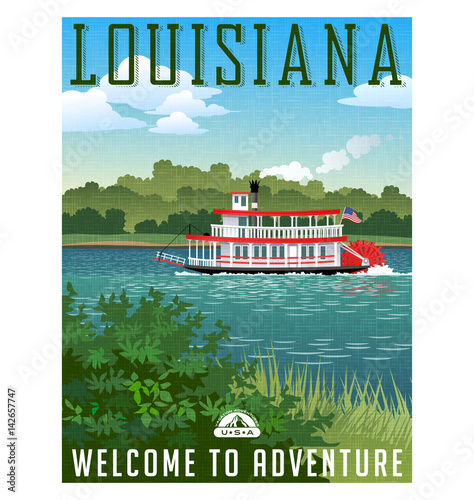 Fotomural Louisiana travel poster or sticker