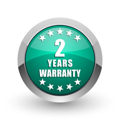 Aufkleber - Warranty guarantee 2 year silver metallic chrome web design green round internet icon with shadow on white background.