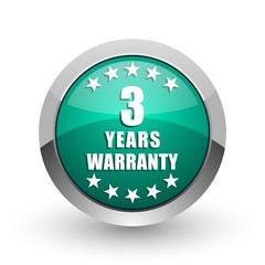 Aufkleber - Warranty guarantee 3 year silver metallic chrome web design green round internet icon with shadow on white background.
