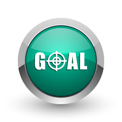 Leinwandbilder - Goal silver metallic chrome web design green round internet icon with shadow on white background.
