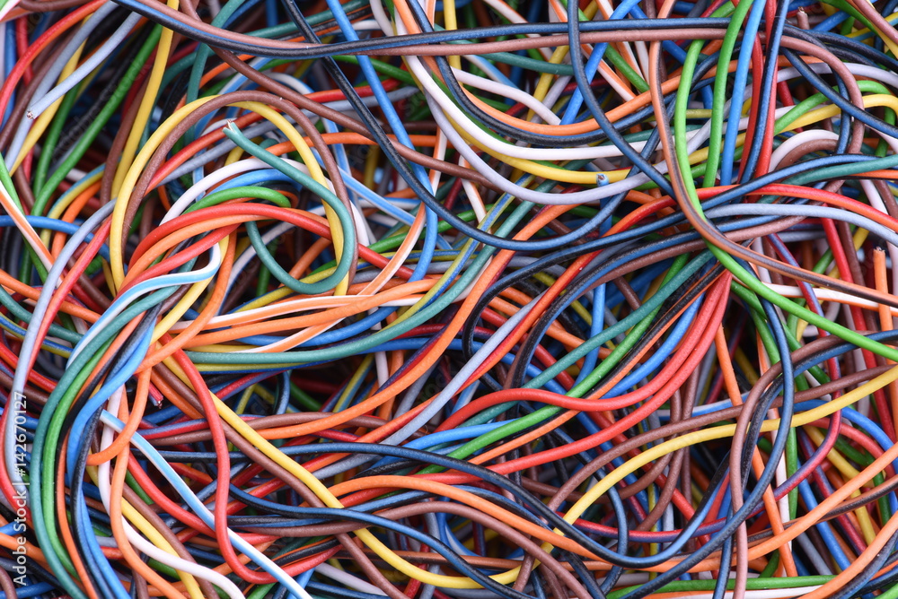 Colorful cables and wires - obrazy, fototapety, plakaty 