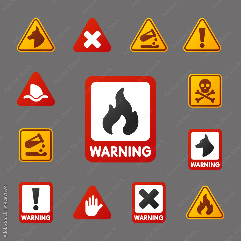 Warning Sign Ncm Example Production Prohibition signs set industry production vector yellow red warning ...