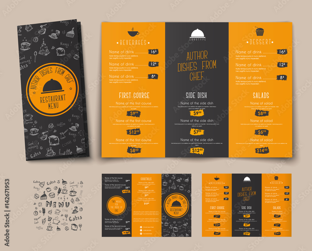 Design of a folding menu for cafes and restaurants. Stock Vector ...