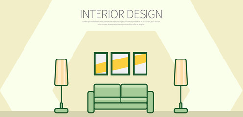 Wall Mural - Design of a header for a web site with a room interior in a flat style.