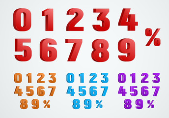 Aufkleber - set of 3D numbers from 0 to 9 and a percentage sign.