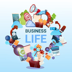 Poster - Open Briefcase Marketing Teamwork Document And Target Business Life Concept Flat Vector Illustration