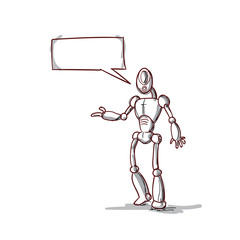 Poster - modern robot futuristic mechanism with chat bubble social network communication technology vector il