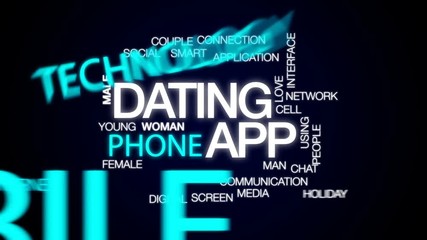 Dating app animated word cloud, text design animation.