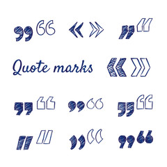 doodle set of quote marks - quotes icon set, hand-drawn. vector sketch illustration isolated over wh