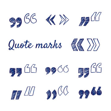 Doodle set of quote marks - quotes icon set, hand-drawn. Vector sketch illustration isolated over white background. Vintage