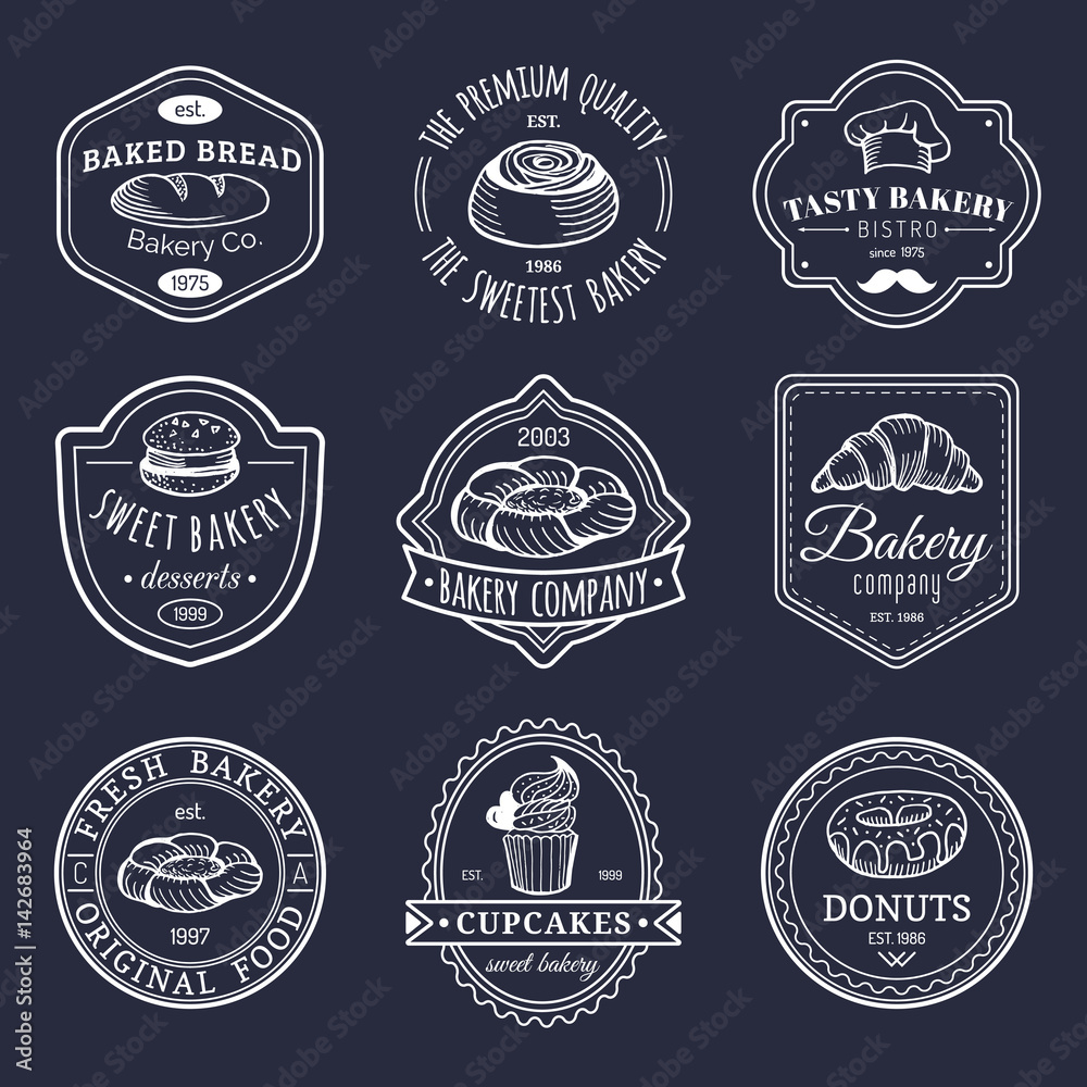 Vector set of vintage bakery logos. Retro emblems collection with sweet ...