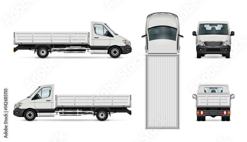 Flatbed truck vector illustration. Isolated white lorry. All layers and