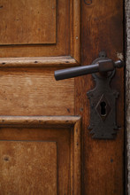 Old Wooden Door With Rusty Handle Architecture