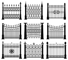 Black And White Iron Gates And Fences Architecture Elements Vector Set