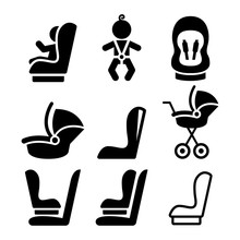 Baby car seat, toddle car seat - safe child traveling icons 