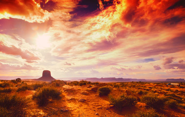 amazing landscape at the sunset at the monument valley national park in arizona usa with cloudy and 