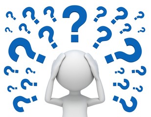 worried man and question marks 3d illustration