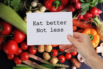 Wall Mural - Motivation Inspirational quote Eat better Not less. Dieting, Healthy eating background.