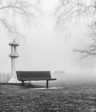 Park Bench In Winter Fog