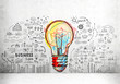 Colorful light bulb and business icons